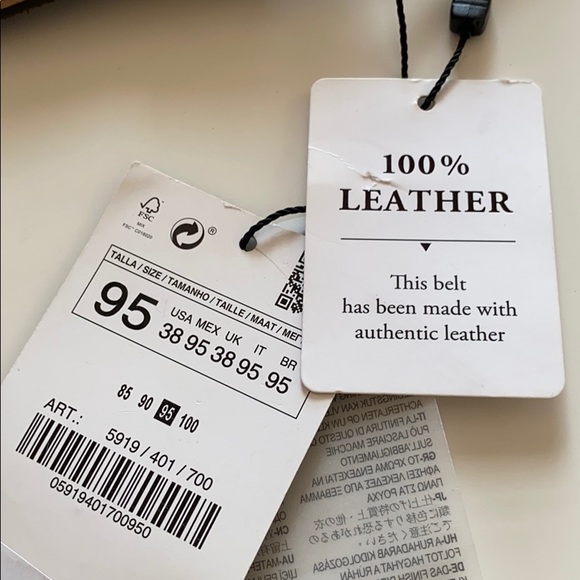 NWT. Zara Men's Brown Split Leather Belt. Size 38. - Picture 4 of 4